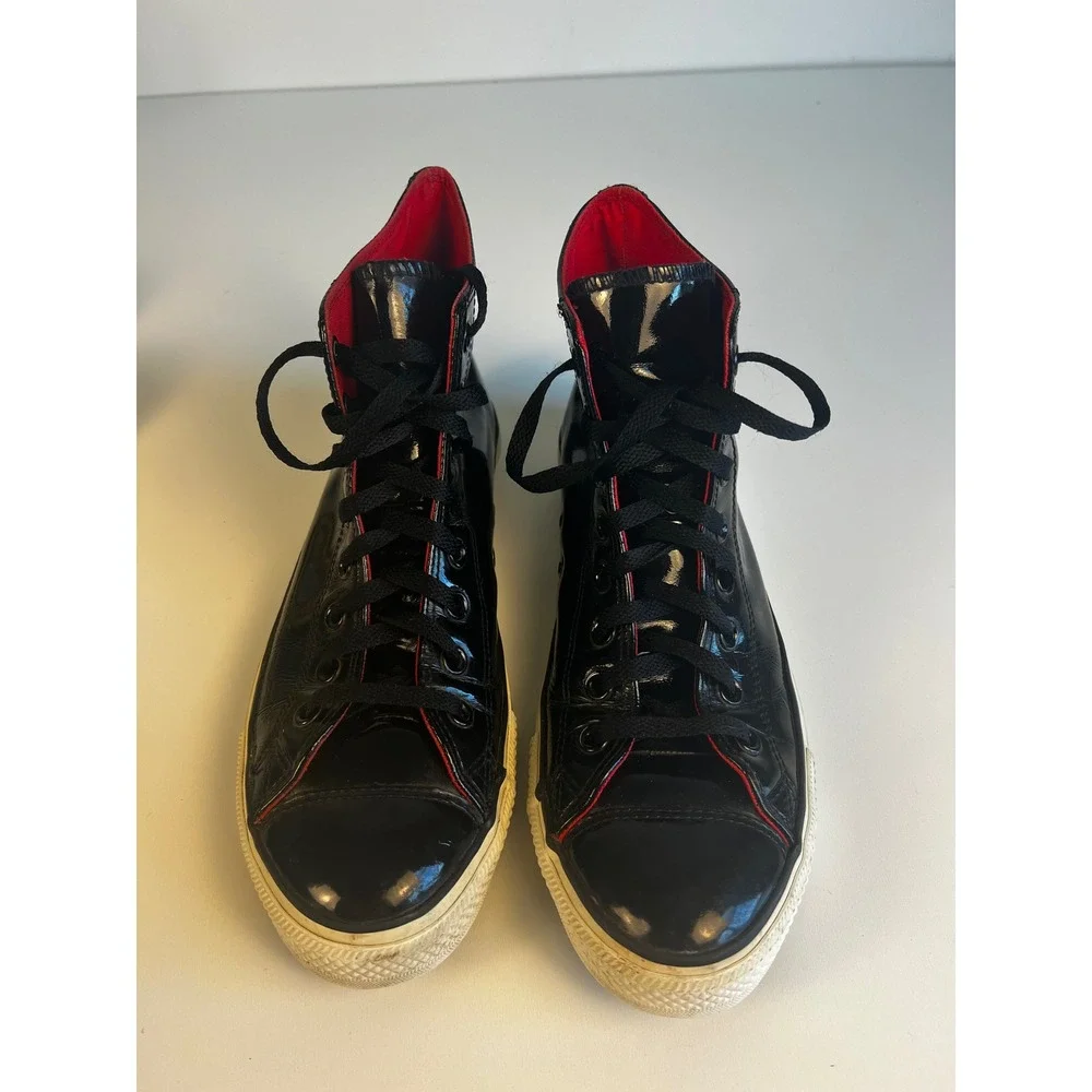 Converse All Star High‎ Top Black Patent Leather Sneakers Sz M 10 W 12